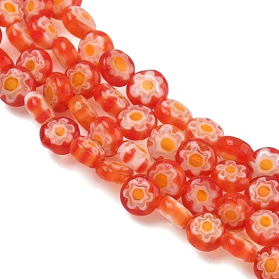 Handmade Millefiori Glass Flat Round Bead Strands LK-P010-A-03-1
