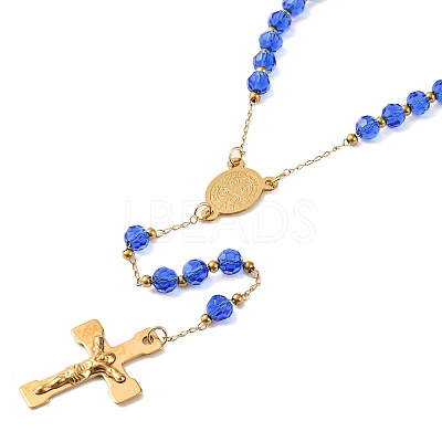 Ion Plating(IP) Crucifix Cross 304 Stainless Steel Rosary Bead Necklaces NJEW-M075-03G-07-1