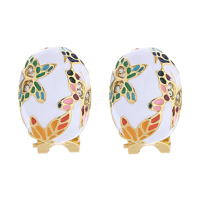 Alloy Enamel Oval with Butterfly Pattern Stud Earrings for Women WGEA3F2-01-1