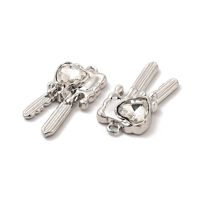 Glass Heart Key Pendants PALLOY-E024-29P-01-1