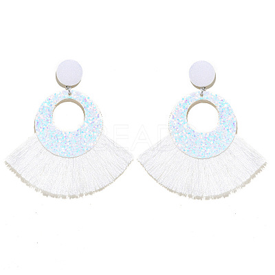 Bohemian Style Acrylic & Polyester Fan Tassel Stud Earrings FS-WGB5BEF-02-1