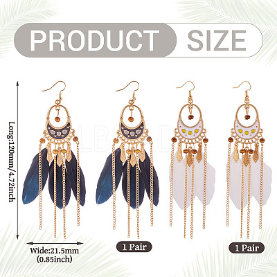 2Pairs 2 Colors Feather Chandelier Earrings EJEW-TA0001-81D-1