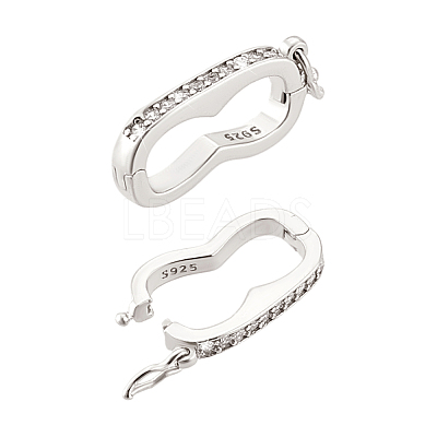 2Pcs 925 Sterling Silver Micro Pave Clear Cubic Zirconia Twister Clasps STER-PH0003-09P-1