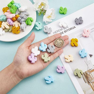 24Pcs 12 Colors Cactus Silicone Beads JX324A-01-1