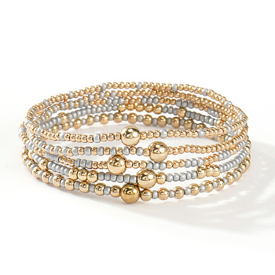 5Pcs Zinc Alloy & Glass Seed Round Beads Stretch Bracelet Set for Women AJ2042-9-1