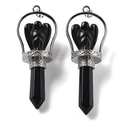 Natural Obsidian Pointed Big Pendants KK-H491-01P-06-1