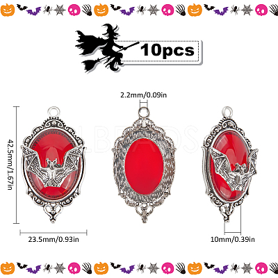 10Pcs Halloween Alloy Oval Pendants FIND-SC0011-18A-1