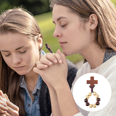 25Pcs Wood Cross & Round Beads Finger Rings RJEW-DC0001-23B-1