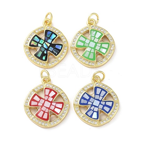 Brass Micro Pave Clear Cubic Zirconia Pendants KK-C045-20G-1