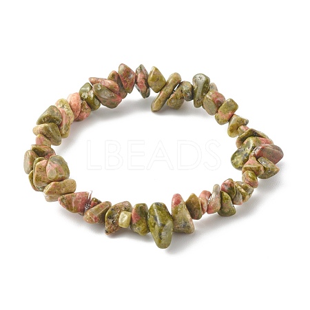 Chip Natural Unakite Stretch Beaded Bracelets for Kids BJEW-JB06305-08-1