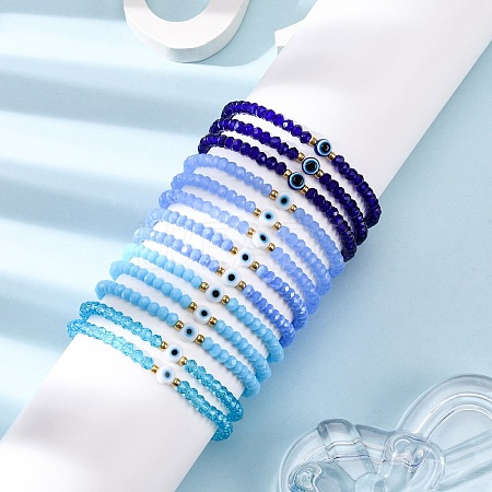 13Pcs Evil Eye Resin & Glass Beads Stretch Bracelets Sets BJEW-JB12367-1