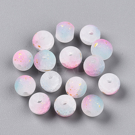 Frosted Baking Paint Crackle Glass Beads with Glitter Powder X1-DGLA-T004-6mm-01L-1