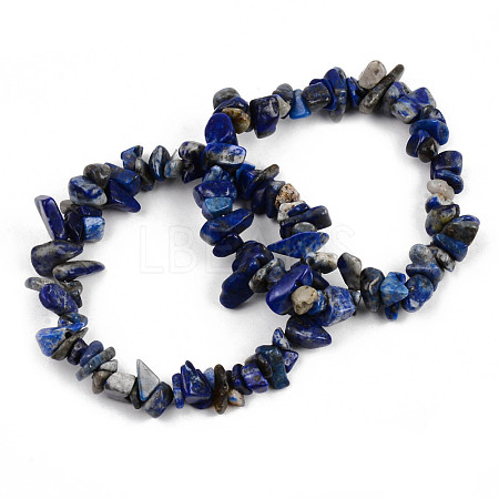 Unisex Chip Natural Lapis Lazuli Beaded Stretch Bracelets BJEW-S143-07-1