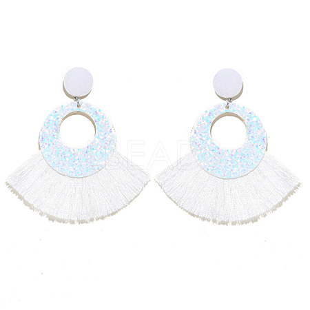 Bohemian Style Acrylic & Polyester Fan Tassel Stud Earrings FS-WGB5BEF-02-1