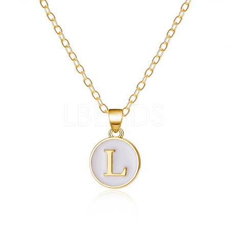 Alloy White Enamel Flat Round with Letter Pendant Necklaces FS-WG63565-12-1