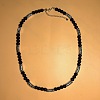 Vintage Frosted 8MM Natural Black Onyx(Dyed & Heated) Round Beaded Necklaces with Alloy Tube for Men QJ9371-3