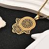 201 Stainless Steel Hollow Religion Hamsa Hand Pendant Necklaces NJEW-M086-01G-5