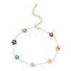 Chakra 304 Stainless Steel & Brass & Natural Green Aventurinee/Garnet/Amethyst/Apatite/Gold Rutilated Quartz/Carnelian/Lapis Lazuli Bead Flower Link Chain Anklets for Women AJEW-AN00692-2