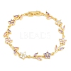 Brass Pave Cubic Zirconia Flower Link Chain Bracelets for Women KK-CBA68DA-14G-07-4