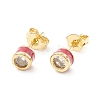 Column Cubic Zirconia Stud Earrings with Enamel EJEW-P196-02G-03-1