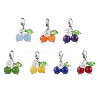Chakra Natural Malaysia Jade & Green Jade & Chinese Jade & Dyed Yellow Jade Beads Cherry Pendant Decorations HJEW-JM02846-1