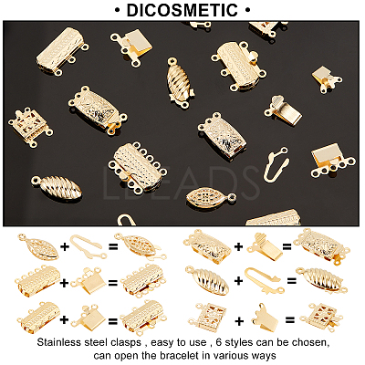 30 Sets 6 Styles 304 Stainless Steel Box Clasps STAS-DC0009-61-1