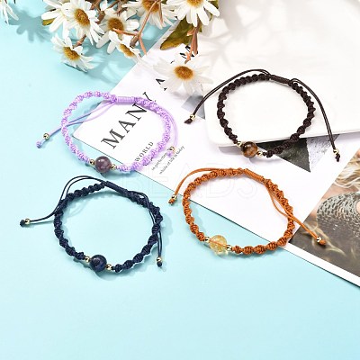 Adjustable Round Natural Gemstone Beads Bracelets for Women or Men BJEW-JB06840-1