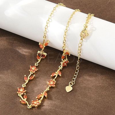 Brass Pave Cubic Zirconia Flower Link Chain Necklaces KK-CBA4547-18G-09-1