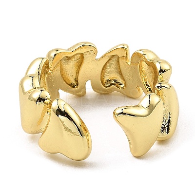 Rack Plating Brass Heart Open Cuff Rings for Women RJEW-G294-05G-1