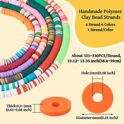 6 Strands 6 Colors Handmade Polymer Clay Bead Strands CLAY-TA0001-39-1