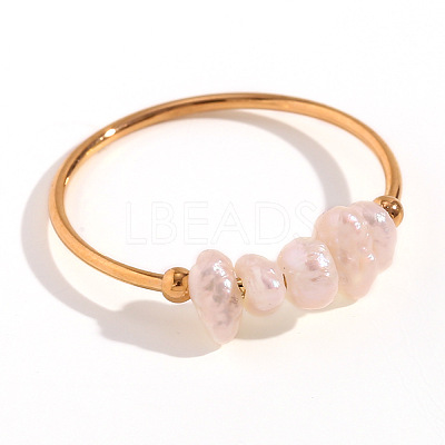 Nuggets Stainless Steel & Natural Freshwater Pearl Beads Finger Rings WG1BE4A-03-1