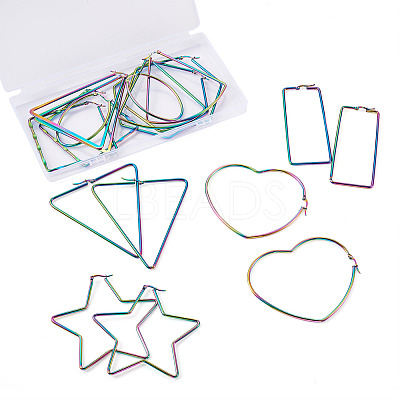 9Pairs 9 Style 304 Stainless Steel Geometric Hoop Earrings STAS-FW0001-21-1