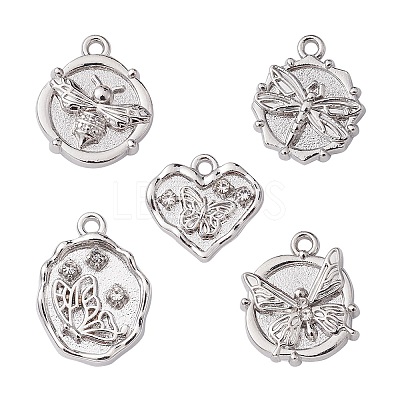 5Pcs 5 Styles Alloy Crystal Rhinestone Flat Round Pendants FIND-YW0003-58-1