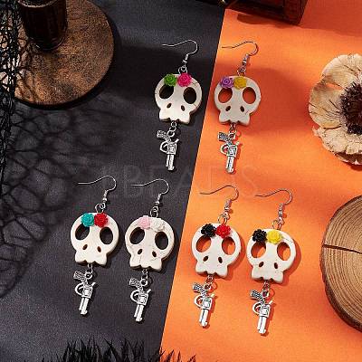 Halloween Theme Brass Dangle Earrings EJEW-JE06039-S-1