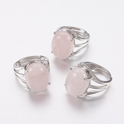 Natural Rose Quartz Wide Band Finger Rings X-RJEW-K224-A12-1