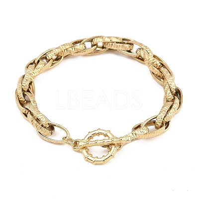 Textured 304 Stainless Steel Double Link Chain Bracelets for Women BJEW-P391-01C-G-1