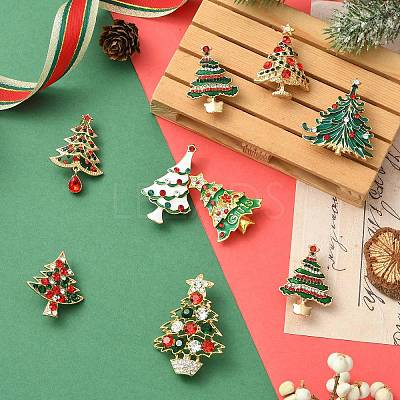 9Pcs 9 Styles Christmas Tree Enamel Pins JEWB-CJ0003-28-1