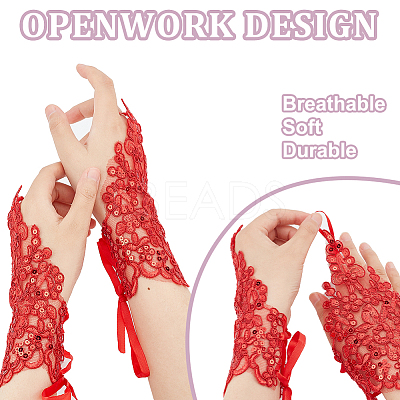 3 Pairs 3 Colors Flower Pattern Embroidered Polyester Fingerless Gloves AJEW-GA0006-14-1