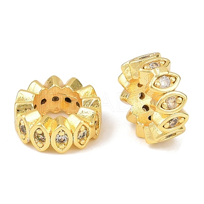 Brass Micro Pave Clear Cubic Zirconia Rondelle European Beads KK-C142-04A-G-1
