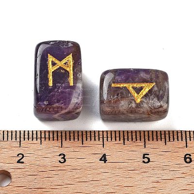 Rectangle Natural Amethyst Rune Stones G-Z059-01J-1