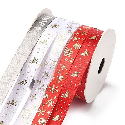 10M 5 Colors Hot Stamping Christmas Polyester Ribbons Set OCOR-XCP0002-03-1