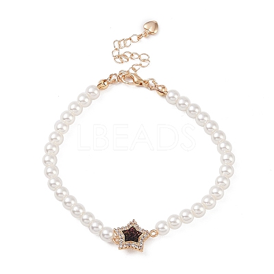 Brass Pave Clear Cubic Zirconia Star Link Chain Bracelets LS-BJEW-M321-01C-1