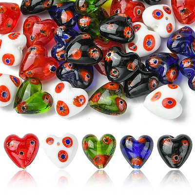 30Pcs 5 Colors Handmade Millefiori Glass Beads LAMP-CJ0002-42-1