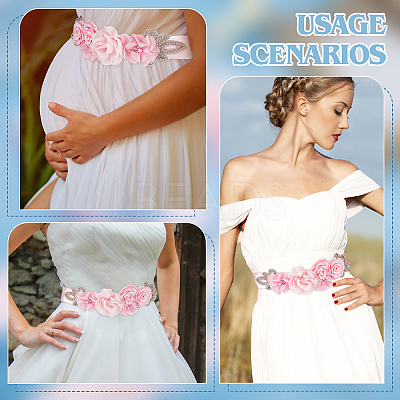 Rhinestone Flower with ABS Imitation Pearl Bridal Belt AJEW-WH0348-119A-1