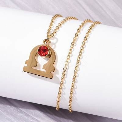 304 Stainless Steel Glass Drill Birth Stone Constellation Pendant Necklaces LS-STAS-D305-08G-G-1
