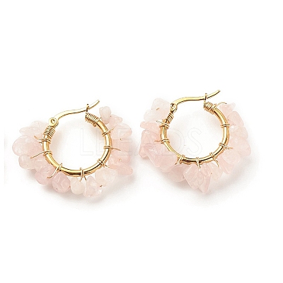 Natural Rose Quartz Chips Braided Hoop Earrings EJEW-JE04940-01-1