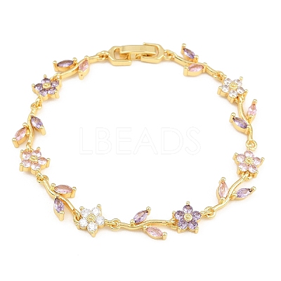 Brass Pave Cubic Zirconia Flower Link Chain Bracelets for Women KK-CBA68DA-14G-07-1