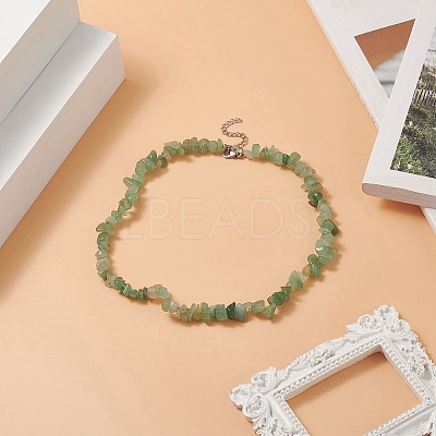 Natural Green Aventurine Chip Beaded Necklaces with 304 Stainless Steel Lobster Claw Clasp & Chain Extender NJEW-JN04225-04-1