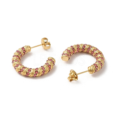 Real 18K Gold Plated 304 Stainless Steel with Glass Ring Stud Earrings EJEW-Z026-18G-02-1