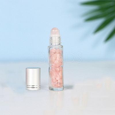 Natural Rose Quartz Roller Ball Bottles BOTT-PW0011-70A-03-1